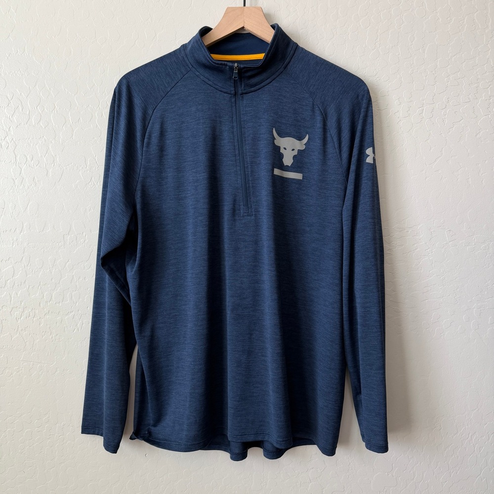 Under Armour Heatgear Project Rock‎ Mens Loose Quarter Zip Pullover Large Navy